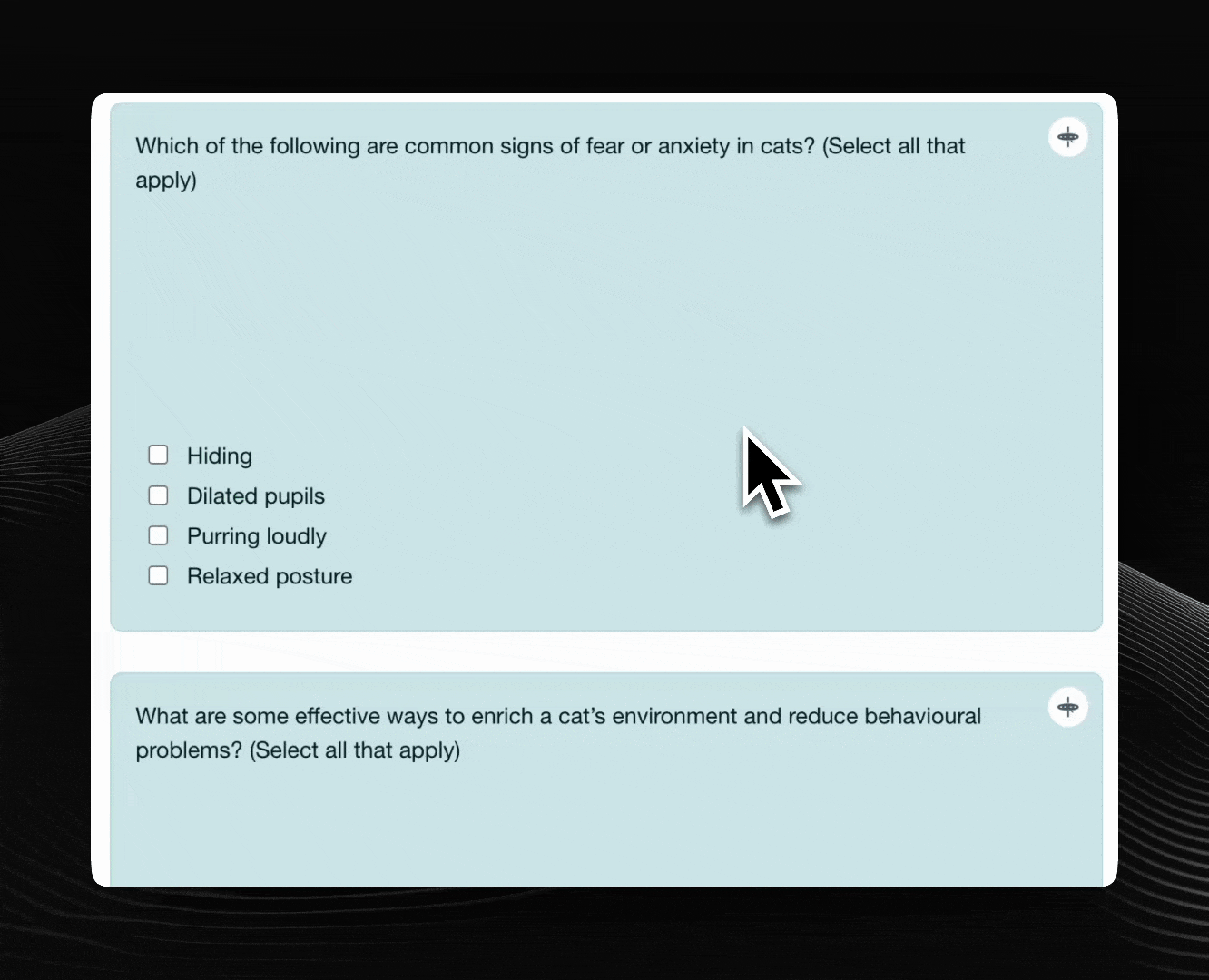 Demo: multiple-answer question selected and highlighted